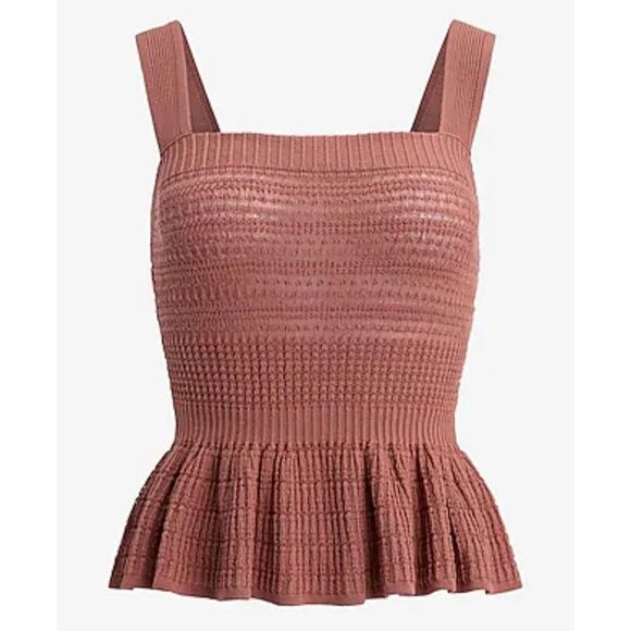 NWT Express Square Neck Pleated Peplum Tank Top Size S Chestnut - Picture 1 of 9